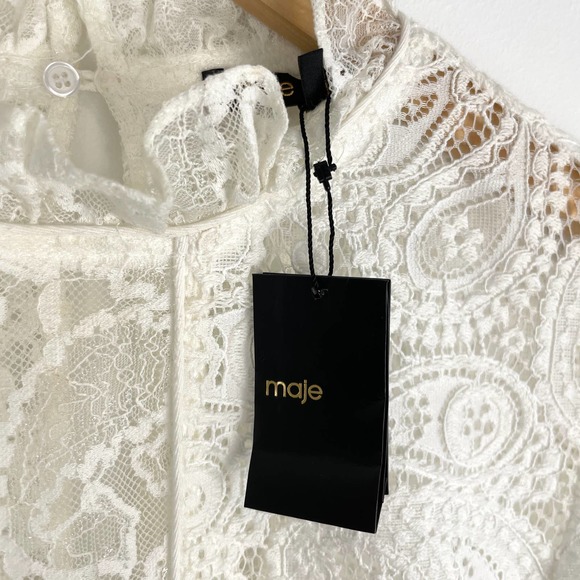 Maje Rilene Paisley Long Sleeve Guipure Lace Mini Dress White Medium New - Picture 5 of 16
